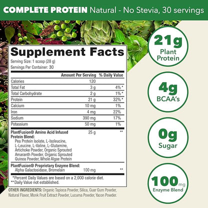 PlantFusion Complete Vegan Protein Powder - Plant Based Protein Powder With BCAAs, Digestive