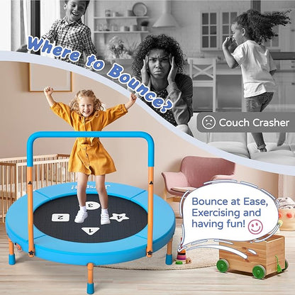 3FT Toddler Trampoline with Adjustable Handlebar, 36" Foldable & Spring-Free, Mini Kids Indoor