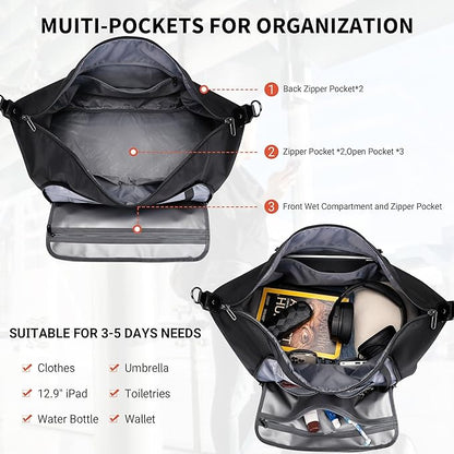 WITZMAN Travel Duffle Bags for Men Weekender Bags with Toiletry Bag Sets Carry On Overnight Bag 55L