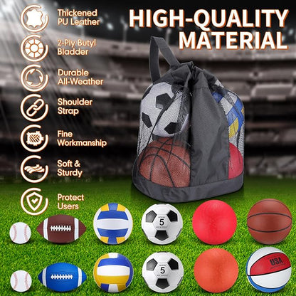 Deekin 12 Pcs Assorted Sport Ball Set Official Size Basketball, Football, Volleyball, Soccer