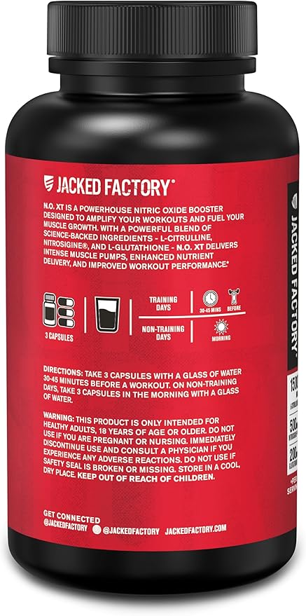 Jacked Factory N.O. XT Nitric Oxide Supplements for Men w/Nitrosigine L Arginine L Citrulline