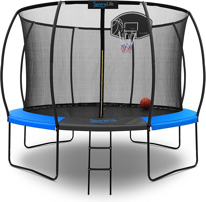 SereneLife 8FT 10FT 12FT 14FT Outdoor Trampoline for Kids and Adults – ASTM Certified Heavy-Duty