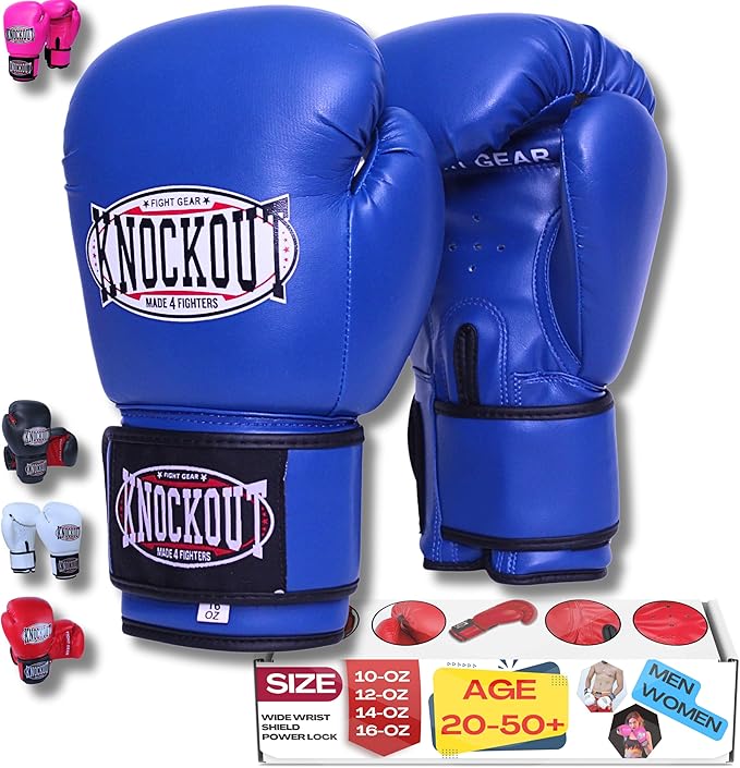 Knockout Gel Boxing Gloves for Men Women - Pro Training Sparring, Maya Hide Leather Muay Thai MMA