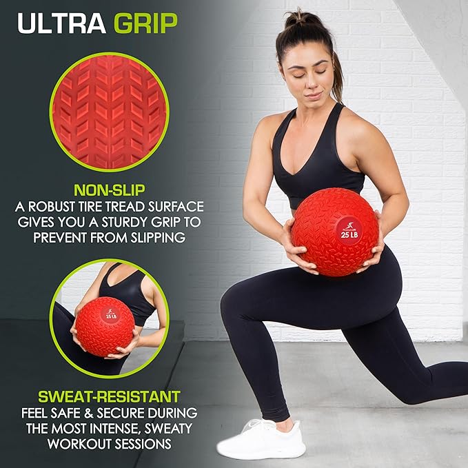 ProsourceFit Slam Medicine Balls 5, 10, 15, 20, 25, 30, 50lbs Smooth and Tread Textured Grip Dead