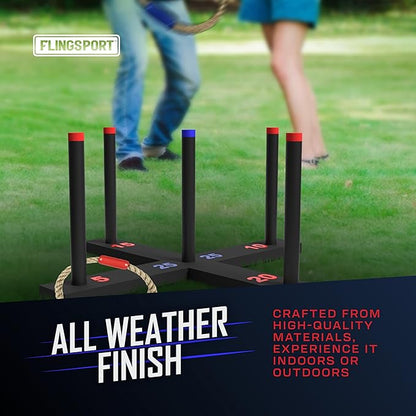 Ring Toss Game, Incl. 6 Double Beaded Rings & Carry Case Outdoor Lawn Games for Kids, Adults &