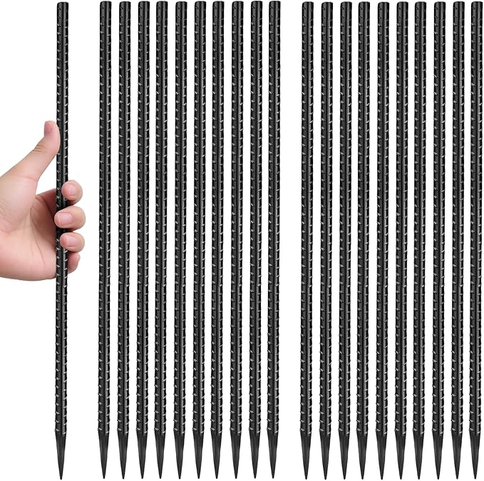 16 inches Rebar Stakes 24-Pack Straight Metal Stakes Heavy Duty 5/16" Diameter Ground Stake for