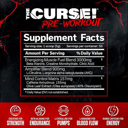 JNX SPORTS The Curse! Pre Workout Powder for Men & Women, Caffeine, Beta-Alanine, Creatine