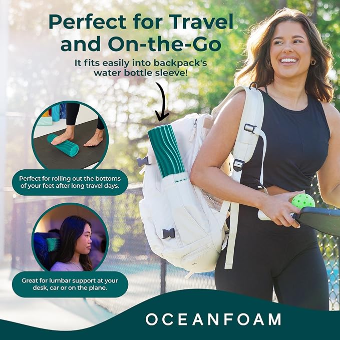 Oceanfoam Ripple Travel Foam Roller (11" x 3.35") Firm Mini Foam Roller for Physical Therapy, Deep