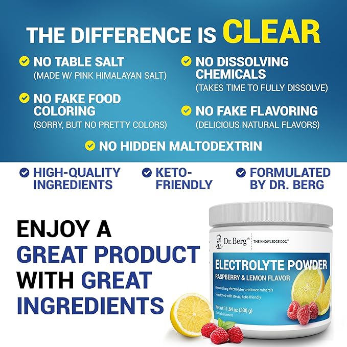 Dr. Berg Zero Sugar Hydration Keto Electrolyte Powder - Enhanced w/ 1000 mg of Potassium & Real