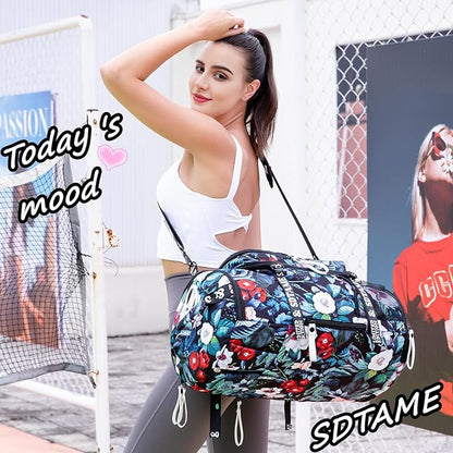 Gym Duffle Bag Backpack with Shoe Compartment,4 ways Travel Backpack for Women and