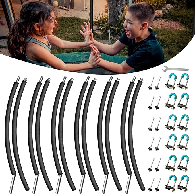 6PCS Trampoline Replacement Curved Pole, Universal Trampoline Enclosure Pole Fits for 8-16FT Curved