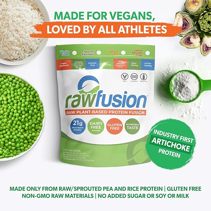 Rawfusion- Vegan Protein Powder, Vanilla Bean - 60 Servings 21g of Plant Based Protein, Low Net