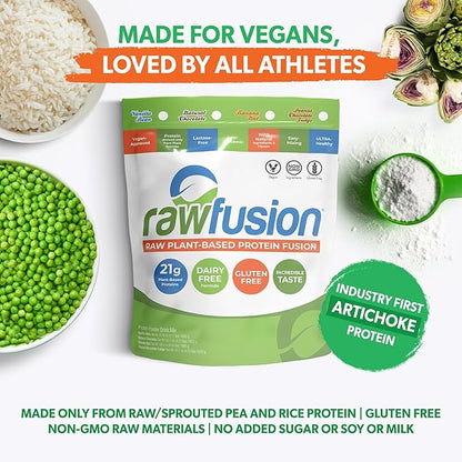Rawfusion- Vegan Protein Powder, Vanilla Bean - 60 Servings 21g of Plant Based Protein, Low Net