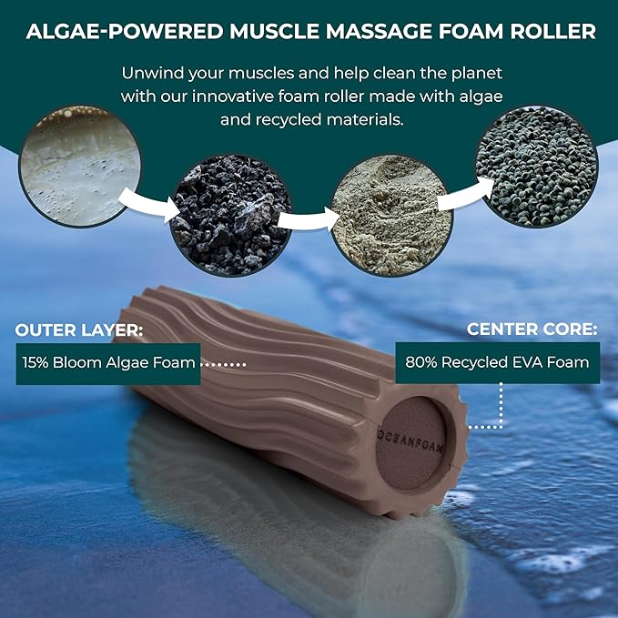Oceanfoam Ripple Travel Foam Roller (11" x 3.35") Firm Mini Foam Roller for Physical Therapy, Deep