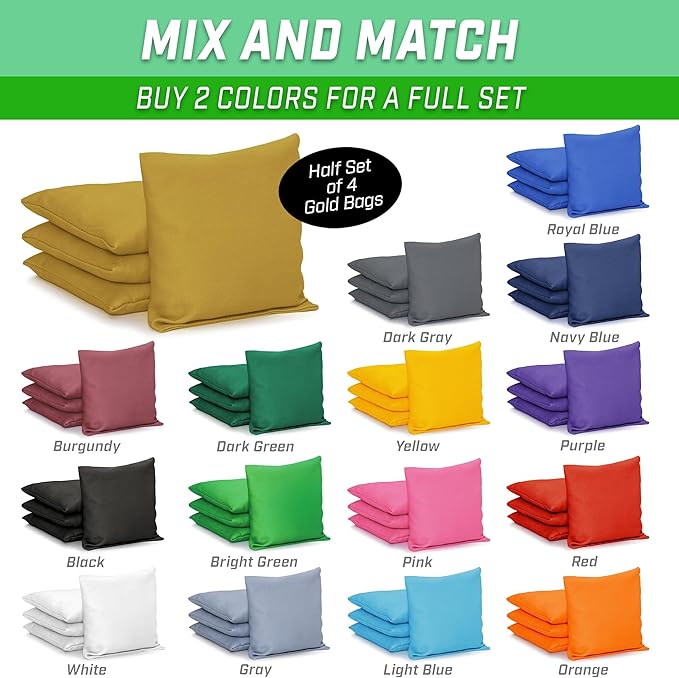 GoSports Classic Cornhole Bean Bags Set of 4-16 Colors Available - Regulation All Weather, Mix and