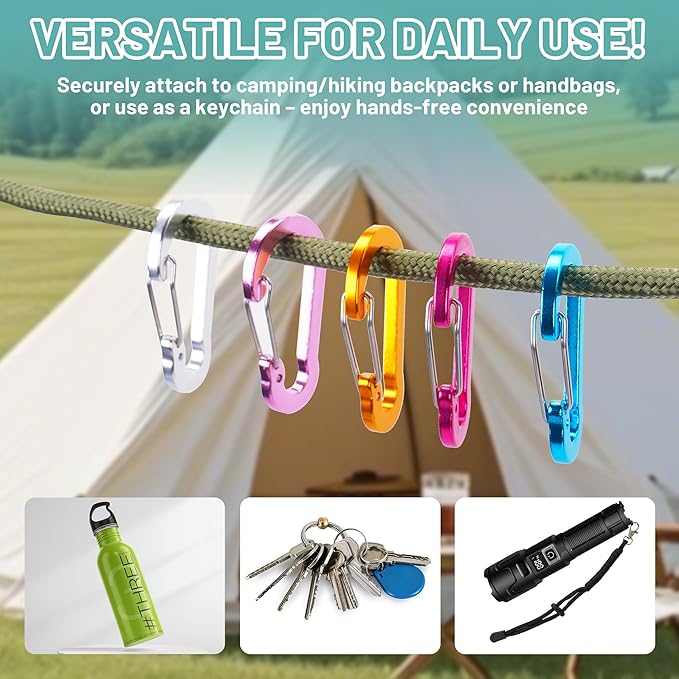 Multi-Pack Aluminum Carabiner Clips, 2" Ultra-Light Spring & Locking for Key,Hiking, Outdoor