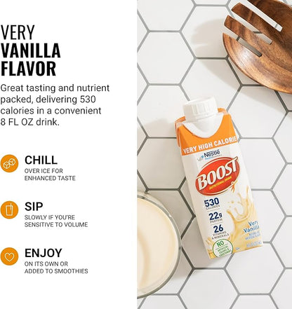 Boost Very High Calorie Vanilla Nutritional Drink ??22g Protein, 530 Nutrient Rich Calories, 8 Fl