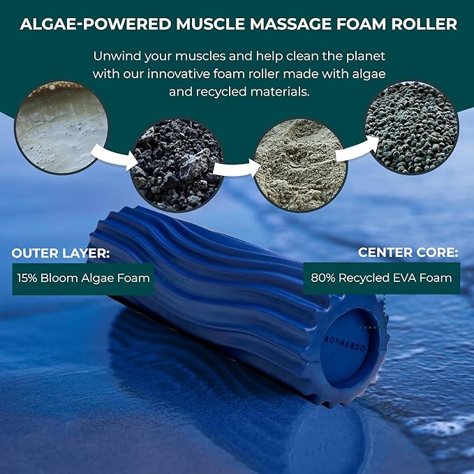Oceanfoam Ripple Travel Foam Roller (11" x 3.35") Firm Mini Foam Roller for Physical Therapy, Deep
