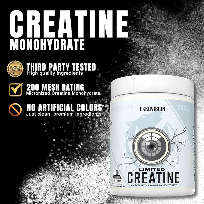 Ekkovision Creatine Monohydrate Powder, Micronized, Glacier Gummy, Pre Workout & Post Workout