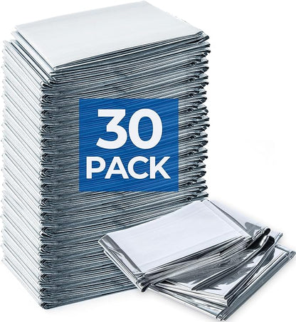 Emergency Blankets (30 Packs, 84" L x 52" W) Mylar Thermal Blankets for Survival and