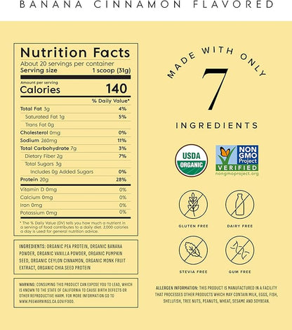 Truvani Vegan Pea Protein Powder | Banana Cinnamon | 20g Organic Plant Based Protein | 20 Servings