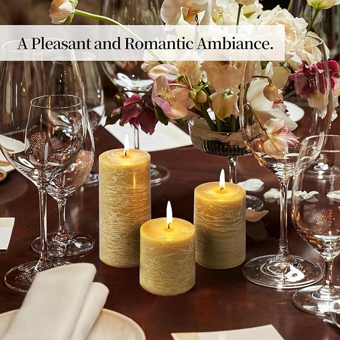 KONNI Wax Yellow Pillar Candles Set of 3, 3"x 4" Unscented Pillar Candles Bulk, 39 Hours Long
