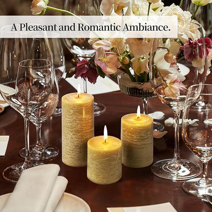 KONNI Wax Yellow Pillar Candles Set of 3, 3"x 6" Unscented Pillar Candles Bulk, 56 Hours Long