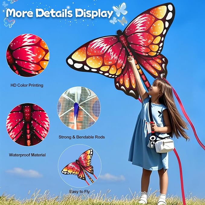 Kite for Kids Ages 3-5 4-8 & Adults, Flying Toys| Beach Toys| Outdoor Toys, Easy to Fly Butterfly