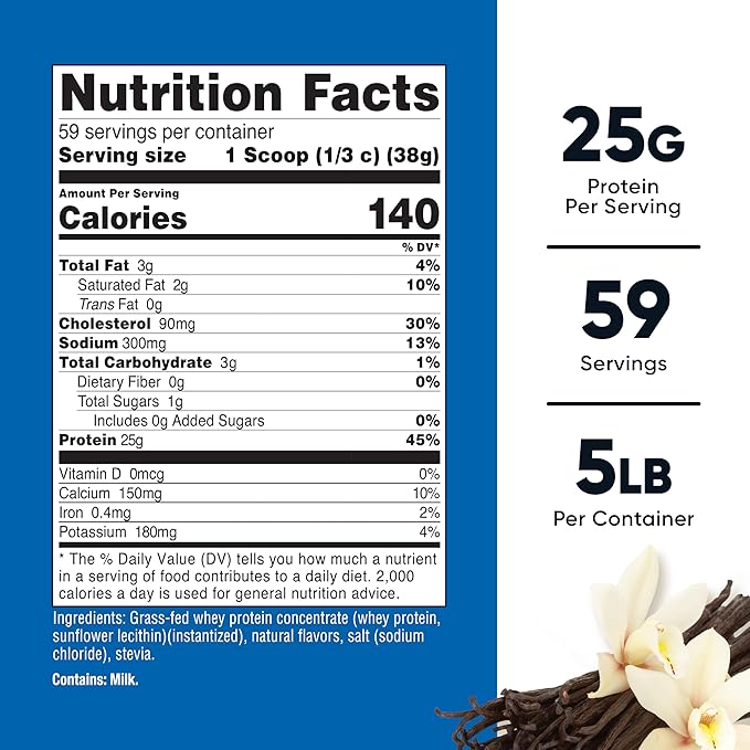 Nutricost Grass-Fed Whey Protein Concentrate (Vanilla) 5LBS - Undenatured, Non-GMO, Gluten Free