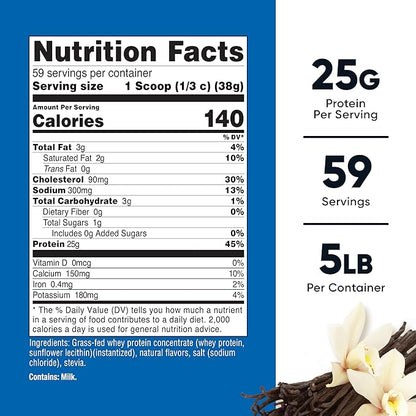 Nutricost Grass-Fed Whey Protein Concentrate (Vanilla) 5LBS - Undenatured, Non-GMO, Gluten Free