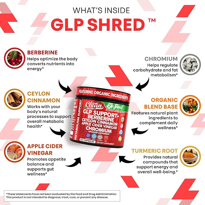 GLP1 Supplement Berberine Ceylon Cinnamon Apple Cider Vinegar Chromium Turmeric PCOS Supplements