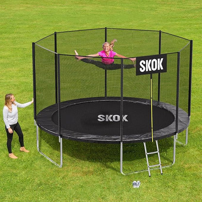 SKOK Trampoline 8FT 10FT 12FT 14FT 15FT Trampolines with Enclosure Net, 400LBS Outdoor Trampolines
