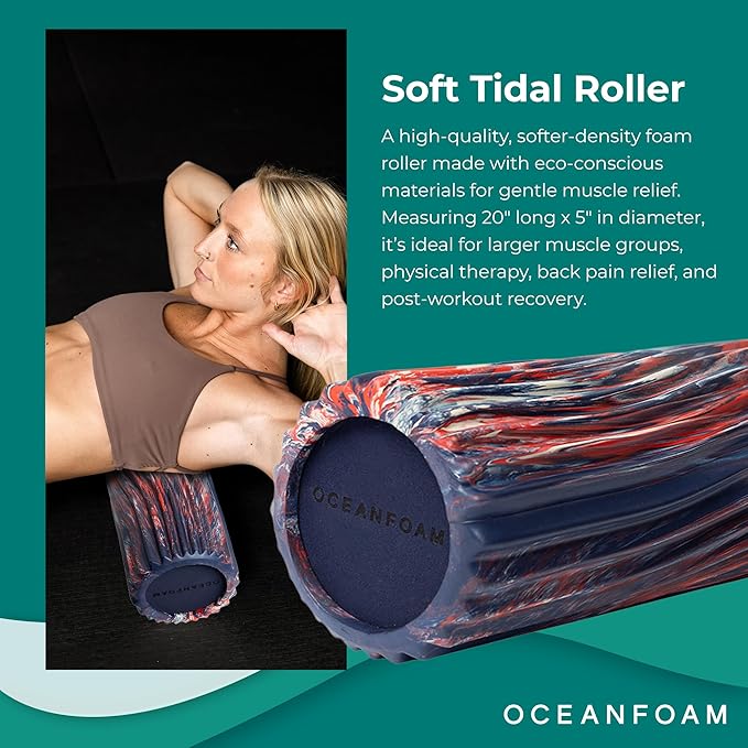 Oceanfoam Soft Tidal Roller (Dark Navy, Red and Natural Marbled) - Low Density Foam Roller for