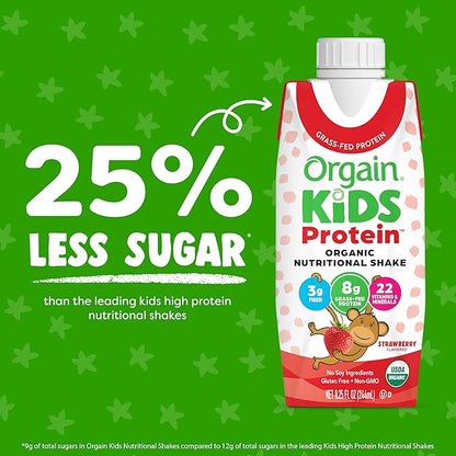 Orgain Organic Kids Protein Nutritional Shake, Strawberry - 8g of Protein, 22 Vitamins & Minerals