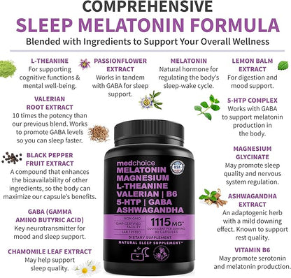 12-in-1 Melatonin Sleep Capsules - Natural Sleep Aids for Adults with Melatonin 5mg and Magnesium