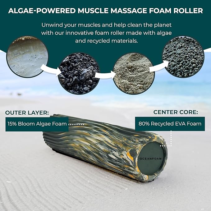 Oceanfoam Tidal Roller - Hunter, Gold & Natural Marbled - Muscle Massage Foam Roller for Back Pain