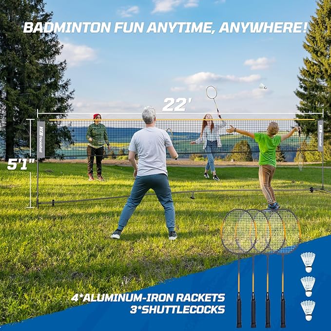 Haokelball Badminton Volleyball Pickleball Net Set, 22FT Portable All-in-One Nets System for