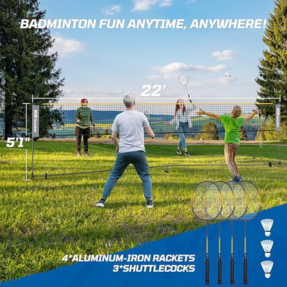 Haokelball Badminton Volleyball Pickleball Net Set, 22FT Portable All-in-One Nets System for