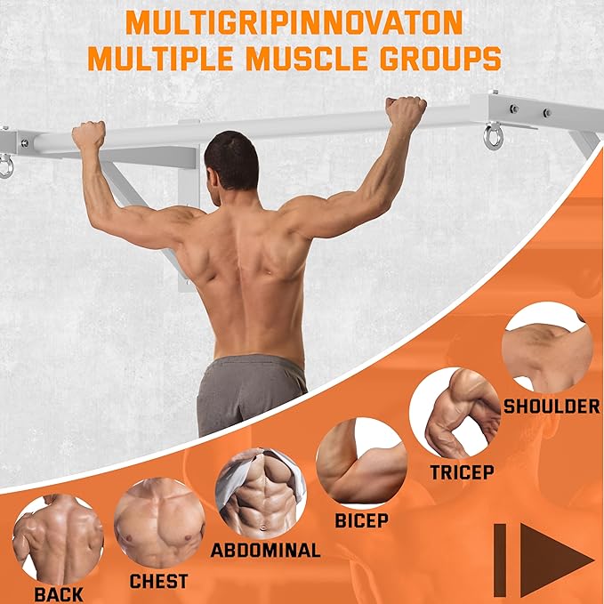 Pull Up Bar Wall Mounted, Heavy Duty 650 lbs Capacity Chin Up Bar, 48" Multi-Grip Strength Training
