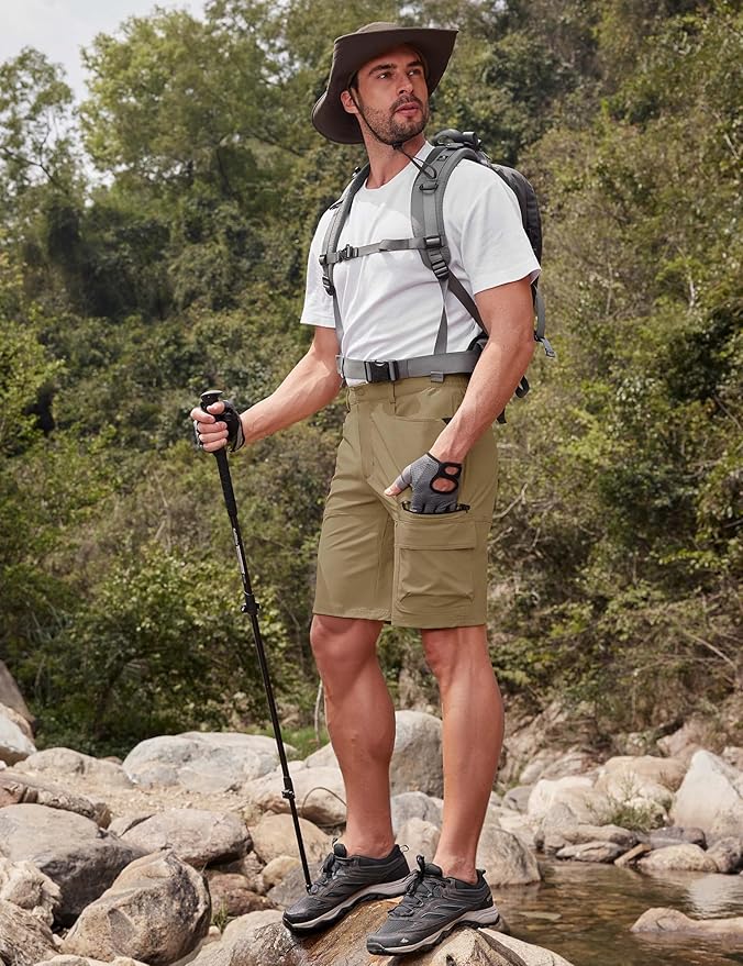 CRYSULLY Men's Hiking Cargo Shorts Outdoor Summer Lightweight Quick Dry Work Casual Shorts with 5
