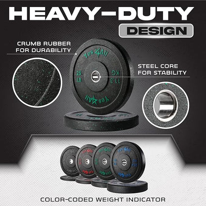 Yes4All 2" Bumper Plate, 10-190 LB Olympic Rubber Weight Plate with Steel Hub for WeightLifting