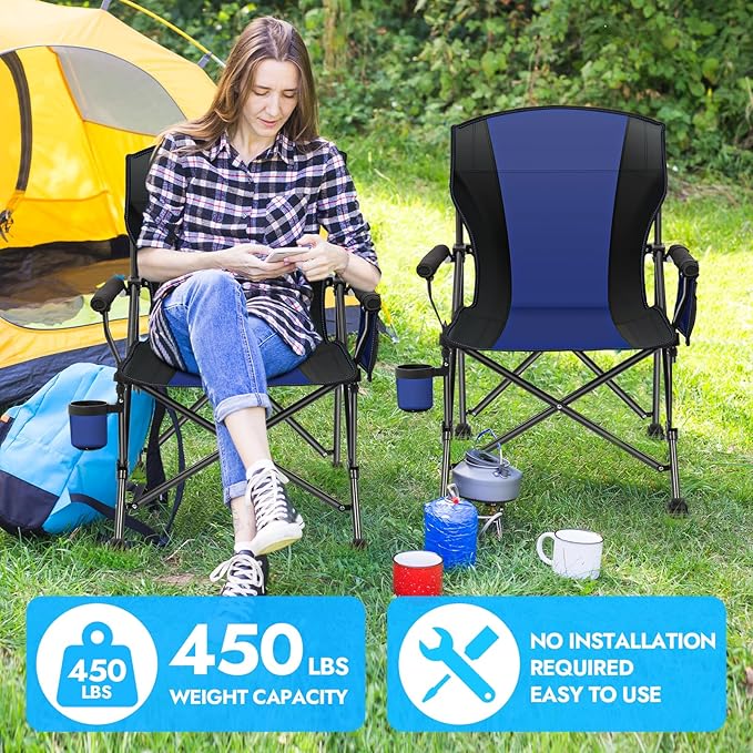 2 Pack Oversized Folding Camping Chair for Adults, Supports 450 LBS Camping Chairs, Heavy Duty