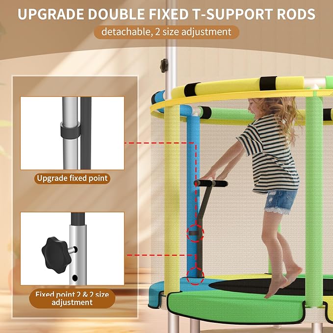 Trampoline for Kids, Adjustable Baby Toddler Trampoline with Basketball Hoop, Round Bottom Indoor