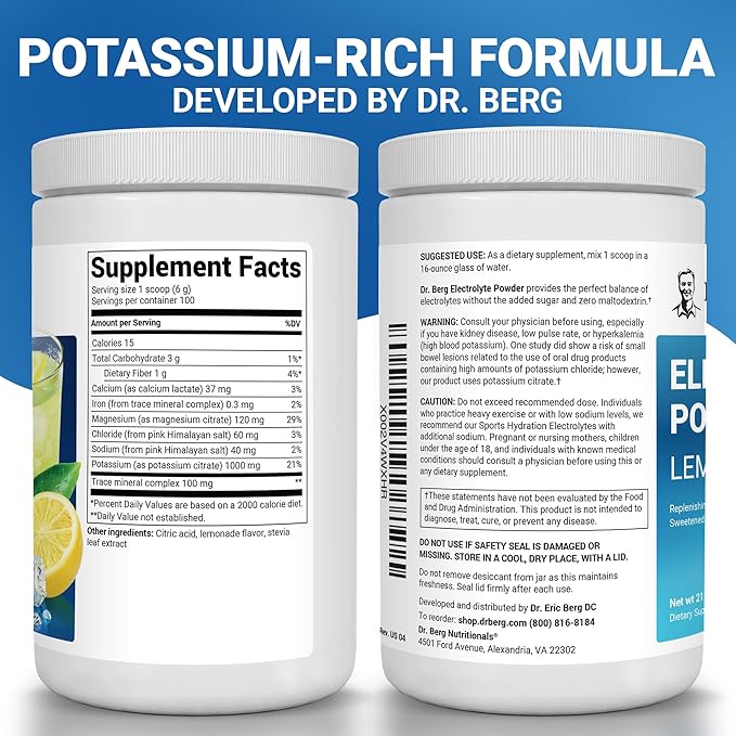 Dr. Berg Zero Sugar Hydration Keto Electrolyte Powder - Enhanced w/ 1000 mg of Potassium & Real