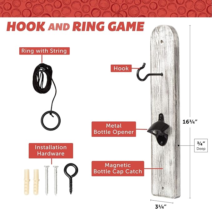 Play Platoon Hook and Ring Toss Bar Game for Adults - Wood Toss Ring Game for Adults - Perfect