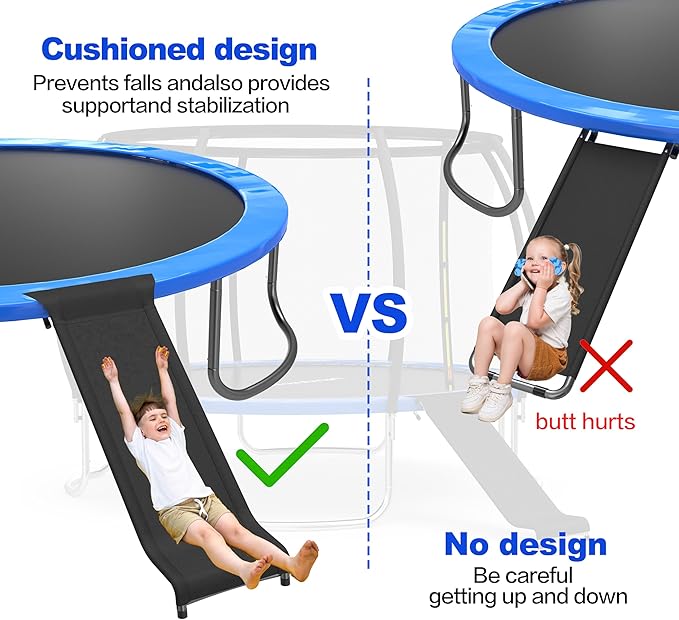 Universal Trampoline Slide with Buffer Region, Heavy Duty Steel Trampoline Accessory, for 8 10 12