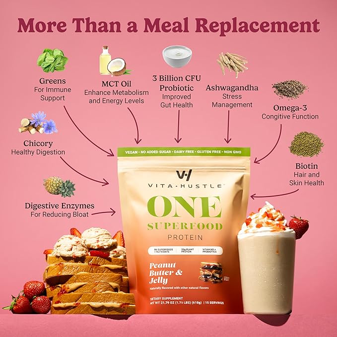 VitaHustle ONE Meal Replacement Shake - Plant Based Protein Powder by Kevin Hart - Vegan, Meal