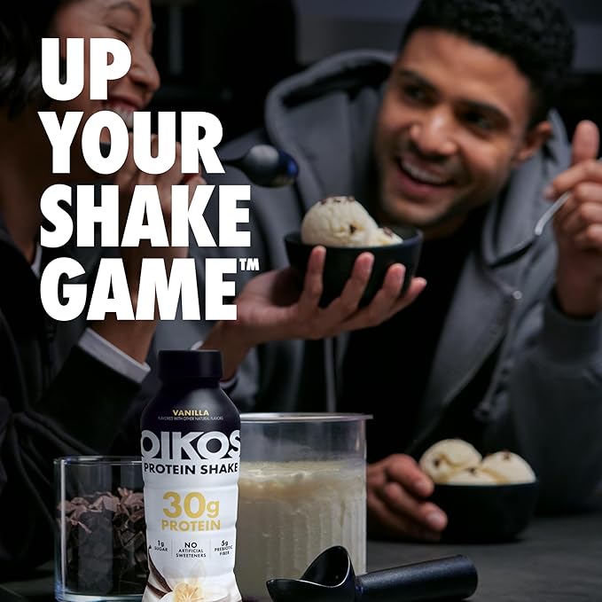 Oikos Protein Shake, Salted Caramel, 30g High Protein Drinks, Shelf Stable, Ready to Drink, 5g