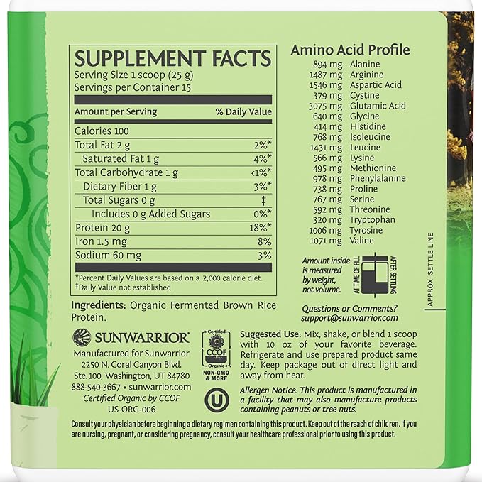Brown Rice Protein Powder with Bcaa & Amino Acids Raw Rice Protein Shake Gluten Free Low Carb Dairy