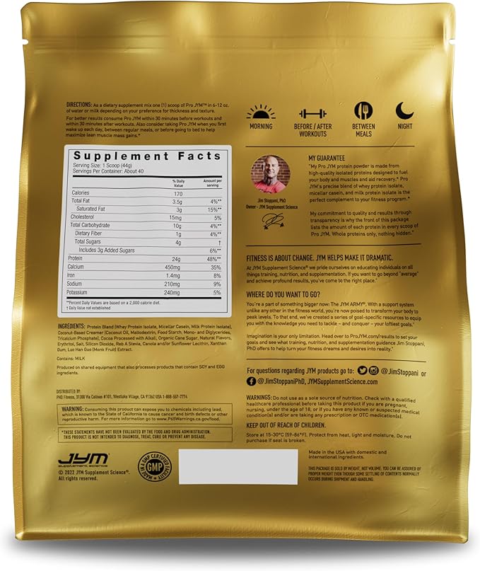 Pro JYM Natural Chocolate Brownie Protein Powder Blend - Whey Protein Isolate, Casein, & Milk